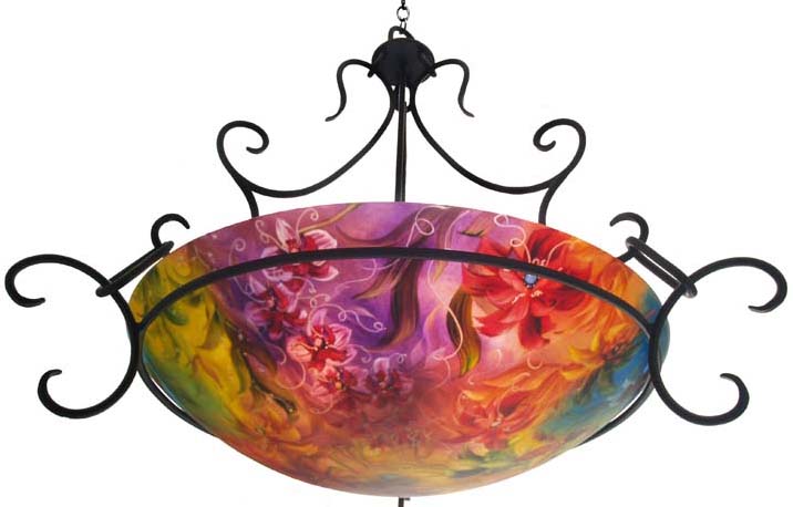 Orchid Symphony Reverse Painted Glass Chandelier Orchid Symphony Reverse Painted Glass Chandelier