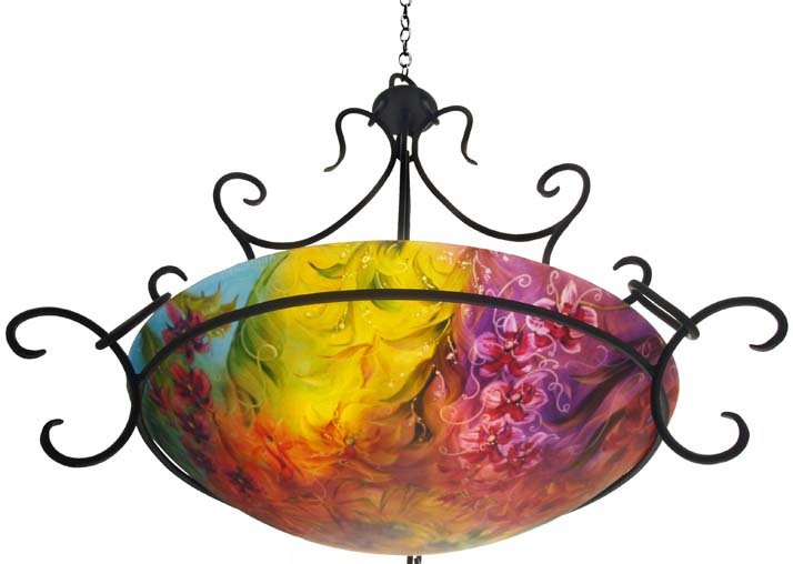 Orchid Symphony Reverse Painted Glass Chandelier Orchid Symphony Reverse Painted Glass Chandelier