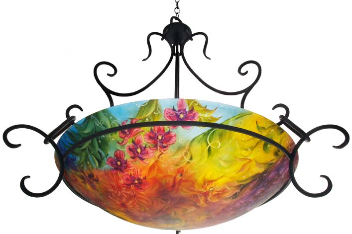 Orchid Symphony Reverse Painted Glass Chandelier Orchid Symphony Reverse Painted Glass Chandelier
