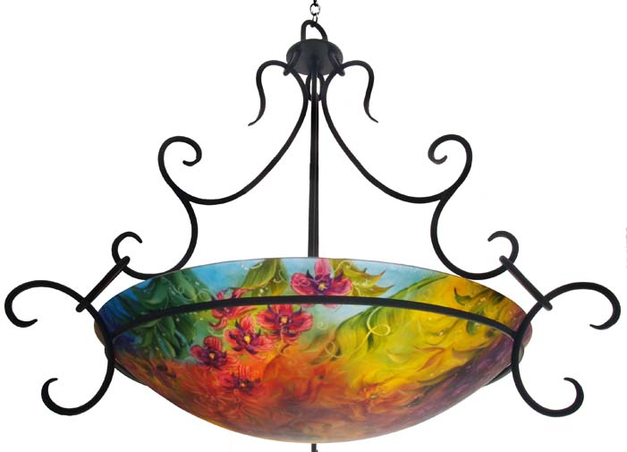 Orchid Symphony Reverse Painted Glass Chandelier Orchid Symphony Reverse Painted Glass Chandelier