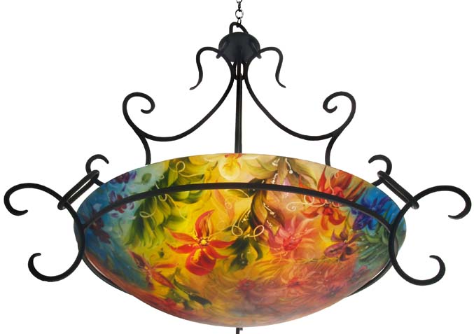 Orchid Symphony Reverse Painted Glass Chandelier Orchid Symphony Reverse Painted Glass Chandelier