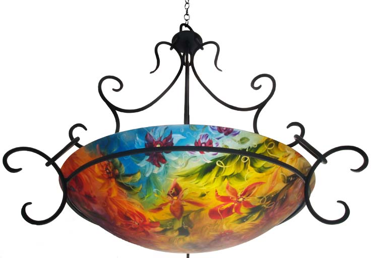 Orchid Symphony Reverse Painted Glass Chandelier Orchid Symphony Reverse Painted Glass Chandelier