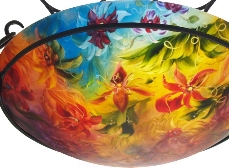 Orchid Symphony Reverse Painted Glass Chandelier Orchid Symphony Reverse Painted Glass Chandelier