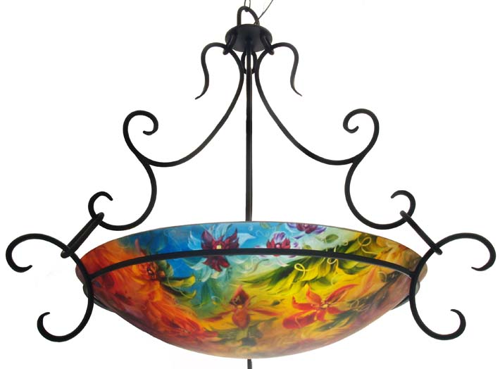 Orchid Symphony Reverse Painted Glass Chandelier Orchid Symphony Reverse Painted Glass Chandelier