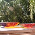 Floravita's 32" versus 24" reverse painted glass bowl comparrison