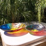 Floravita's 32" versus 24" reverse painted glass bowl comparrison