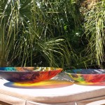 Floravita's 32" versus 24" reverse painted glass bowl comparrison