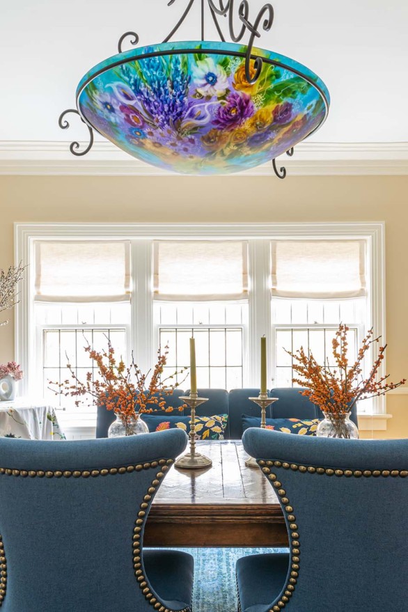 custom teal reverse painted chandelier