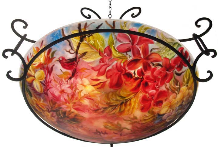 Plumeria Breeze Hand painted glass chandelier by Jenny Floravita