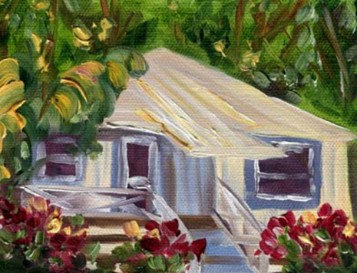 Cute Little House by the Beach, waimea plantation cottages painting, SOLD
