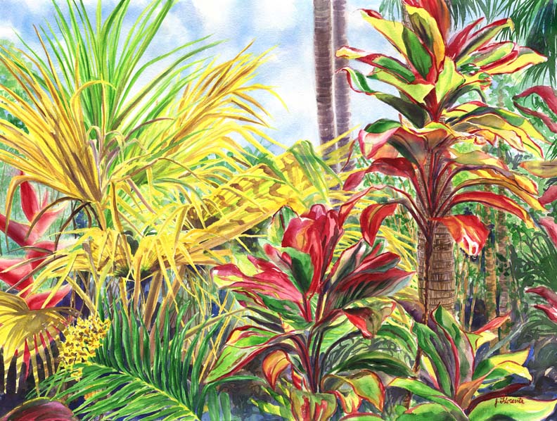 Download Glowing Ti Leaves of the Hawaiian Islands, watercolor ...