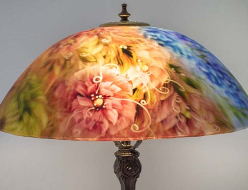 Summer Garden Bloom, 18″ reverse painted table lamp