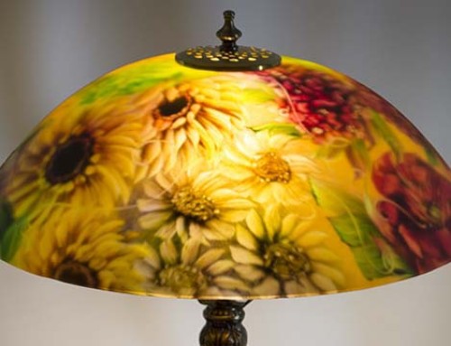 Commissioned 17″ reverse painted table lamp by Jenny Floravita