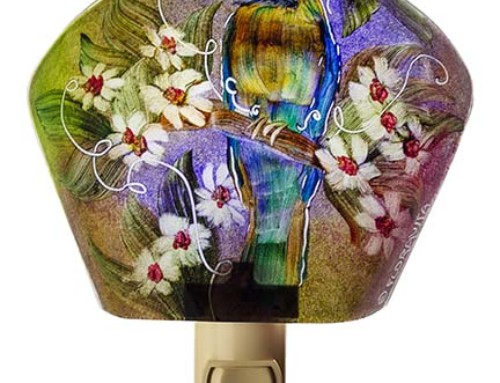 Reverse painted glass night light Birds of our World 12