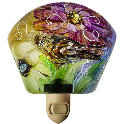 Hand painted glass night light with birds by artist Jenny Floravita