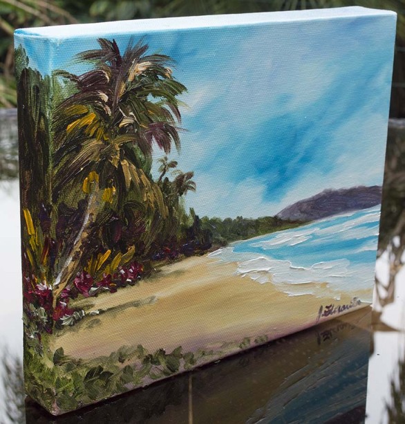 8x10 oil painting on gallery wrapped canvas, tropical Hawaiian oil beach painting by artist Jenny Floravita