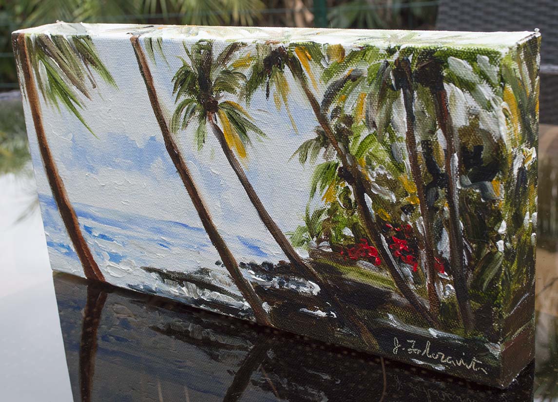 12x6 inch Hawaii Lava Beach oil painting by internationally collected artist Jenny Floravita
