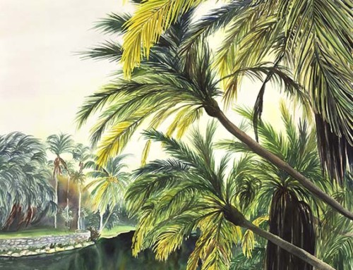 Tranquility tropical lake painting