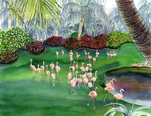 Flamingo Paradise whimsical flamingo art