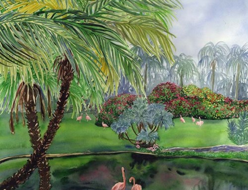 Two Friends tropical flamingo painting