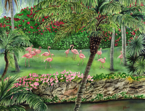 Flamingo Garden pink flamingo painting