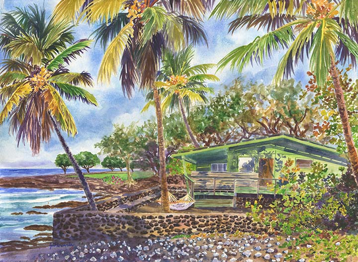 Green Kona Beach House in Hawaii painting