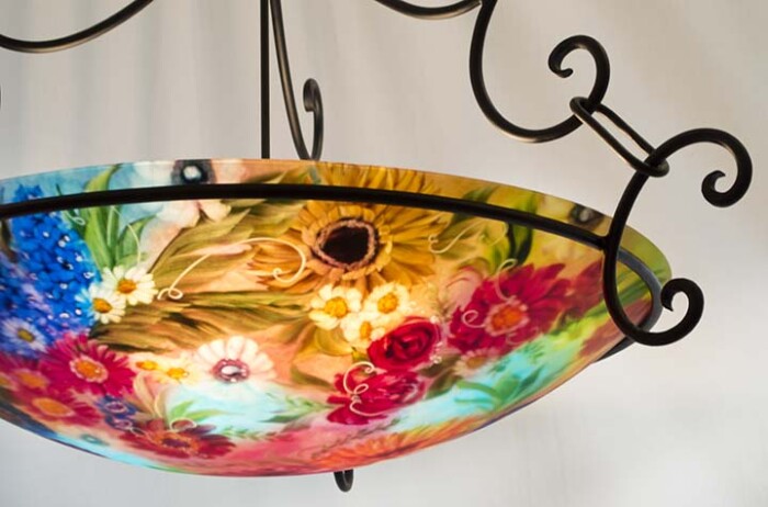 reverse hand painted glass chandelier Arizona