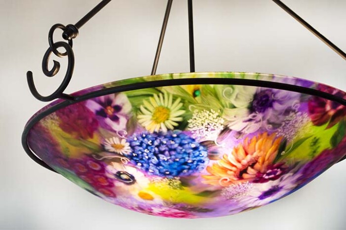 reverse hand painted glass chandelier