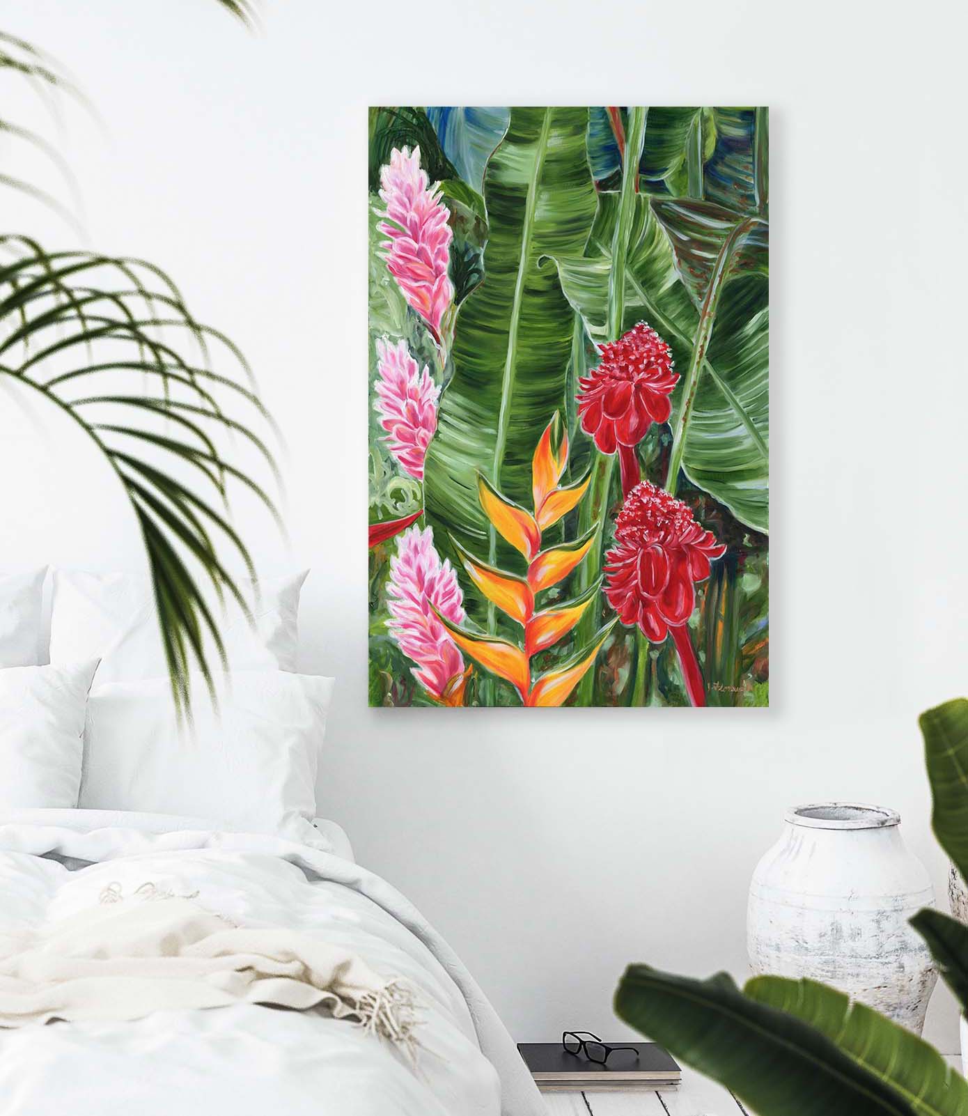 Purchase Dramatic Tropical Hawaiian Leaves and Maui Flowers painting