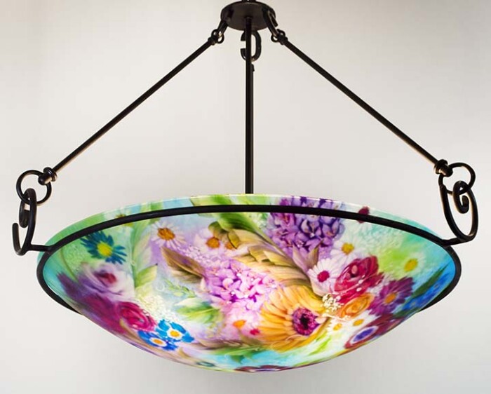 reverse hand painted glass chandeliers