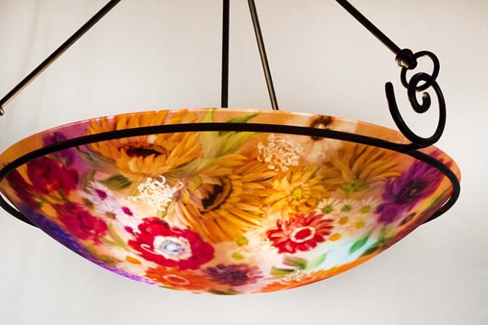 Tuscan flower reverse painted chandelier