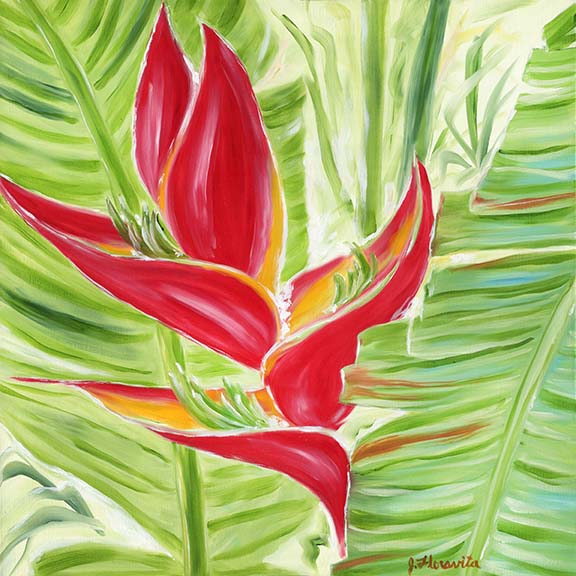 Island Red Maui Flower oil Painting