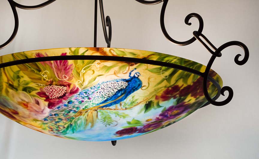 Painted Chandelier with Peacocks