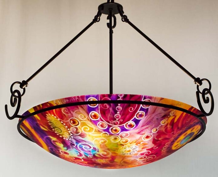 reverse hand painted abstract chandelier
