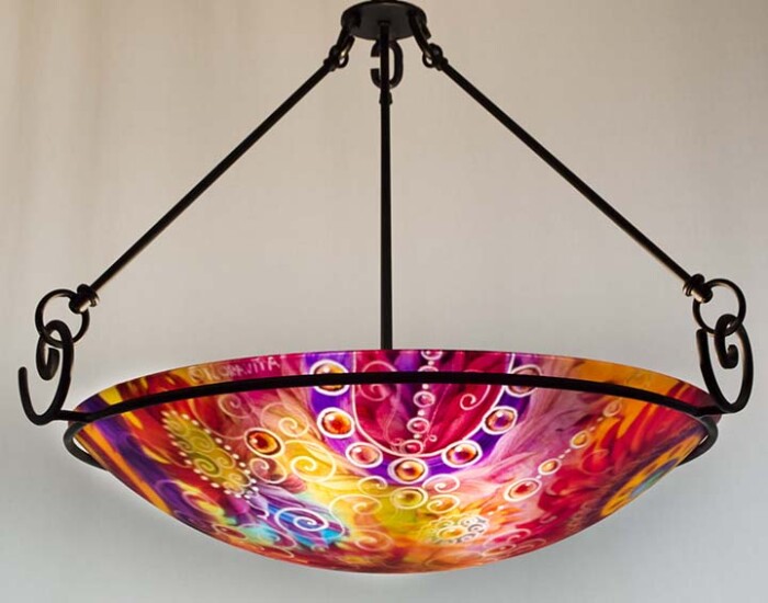 reverse painted abstract chandelier