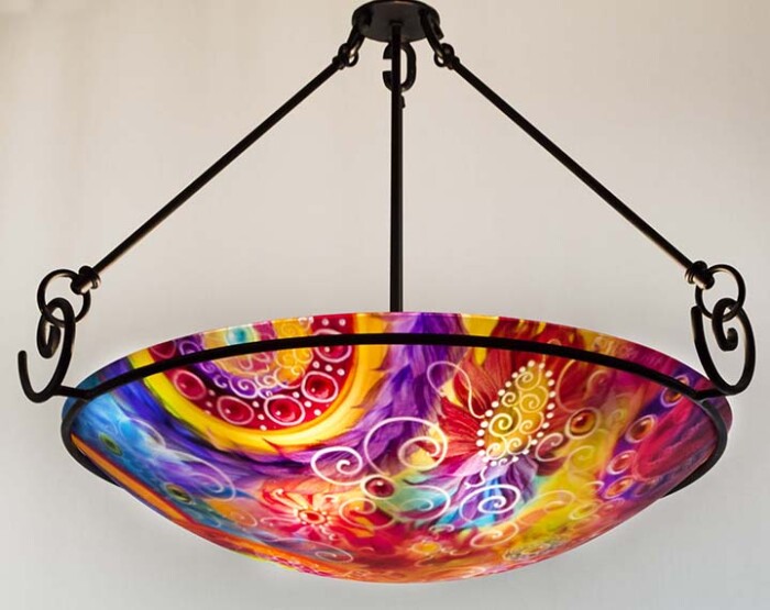 abstract reverse hand painted chandelier