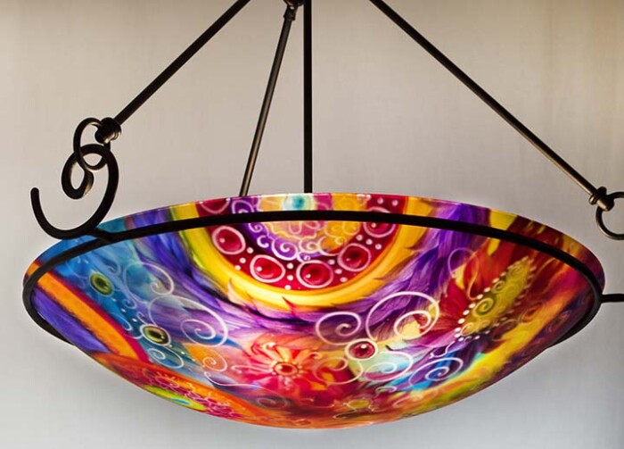 abstract reverse painted desert chandelier