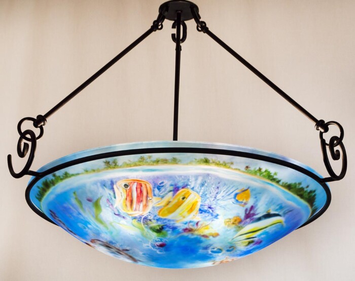 reverse hand painted glass chandelier