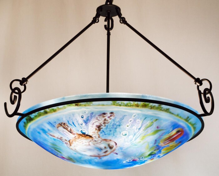 reverse hand painted turtle chandelier