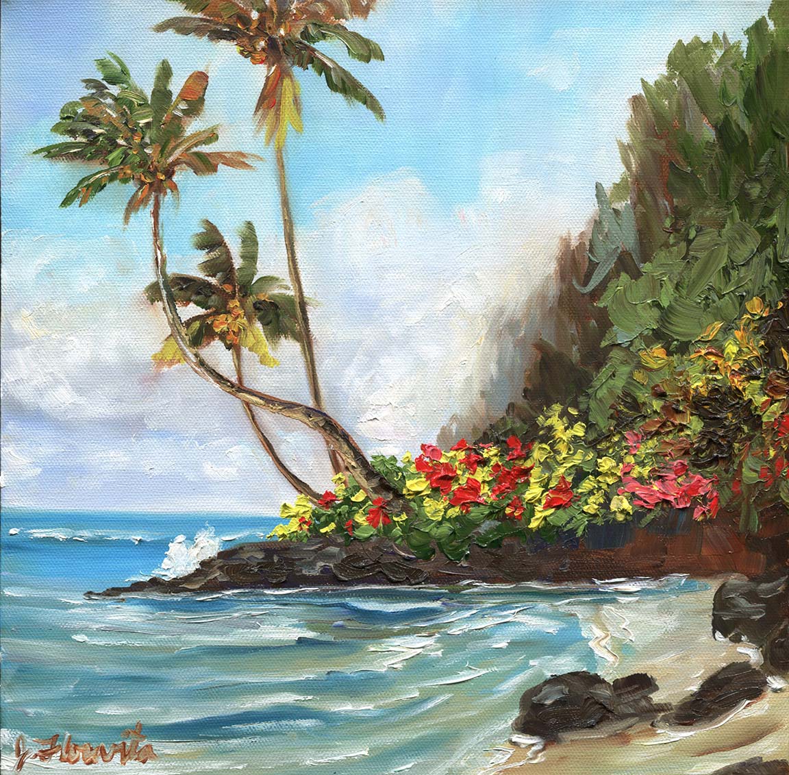 beach cove oil painting