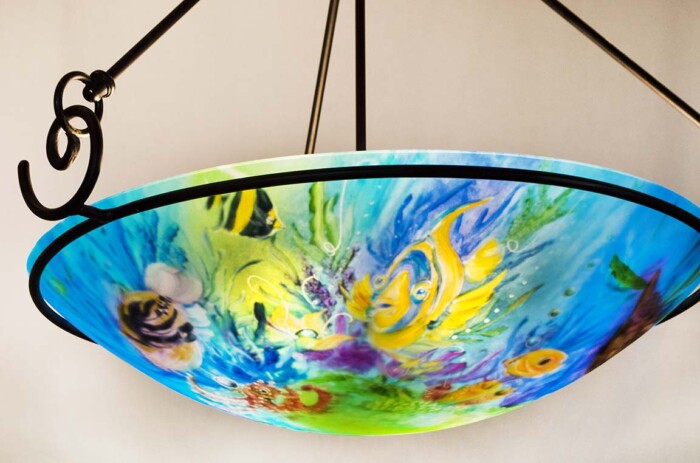 tropical fish reverse hand painted chandelier
