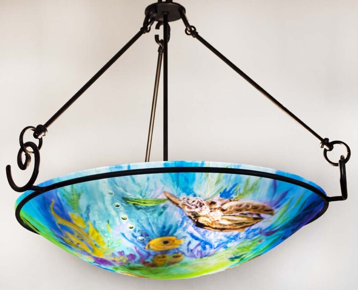 coral reef reverse hand painted chandelier