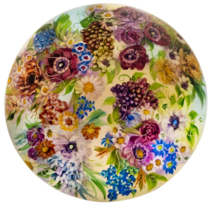 reverse hand painted glass bowl