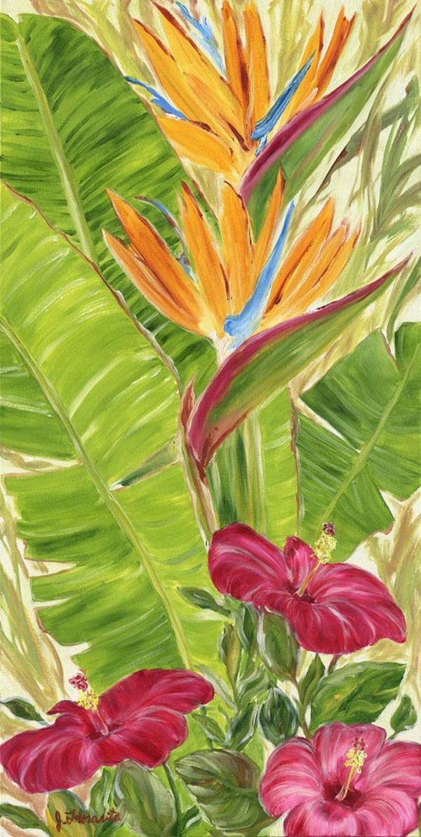 Tropical Flower Paintings - Floravita Reverse Hand Painted Chandeliers