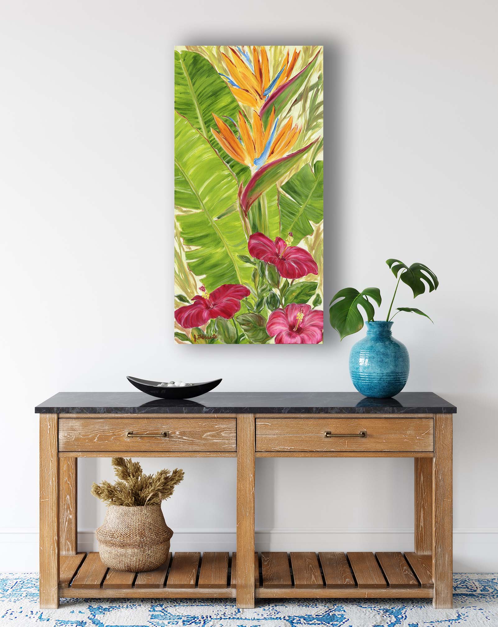 Purchase Hibiscus and Birds of Paradise painting, 18x36 | Jenny Floravita