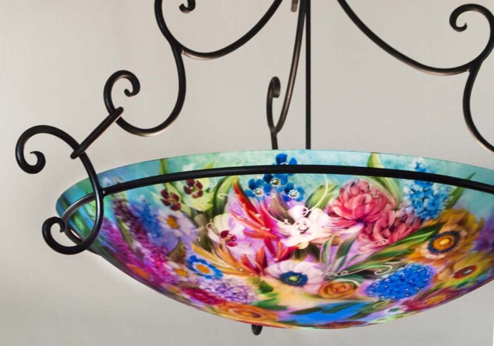 reverse painted glass chandelier