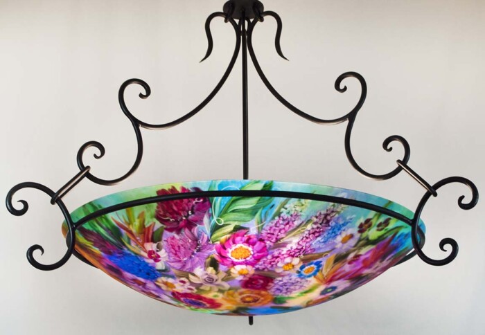 large reverse hand painted chandelier