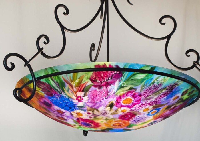 tropical reverse hand painted chandelier