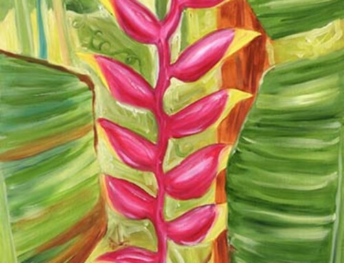 Pink Heliconia Flower painting, 18×36 inch oil