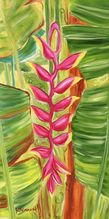 pink heliconia flower painting